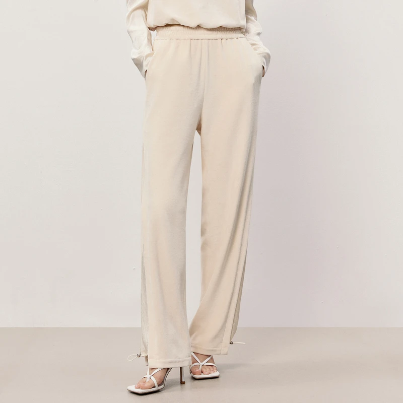 HPLY/荷比俪2023夏季新款女拼接丝绒舒适休闲长裤HYD21410101