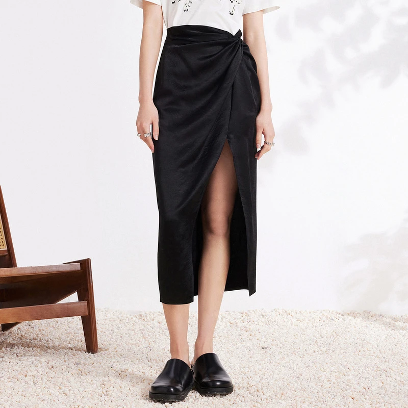 HPLY/荷比俪2023夏季新款女气质垂花缎扭结显瘦半身裙HDD24700172