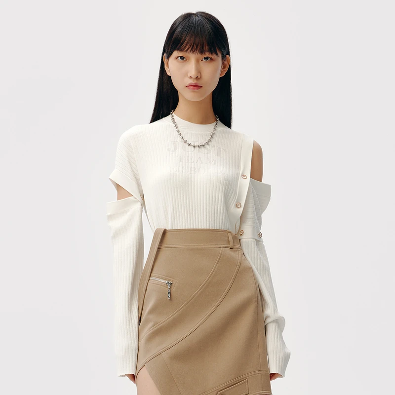 HPLY/荷比俪女士百搭套头气质镂空开衩袖子针织衫HYC13650261