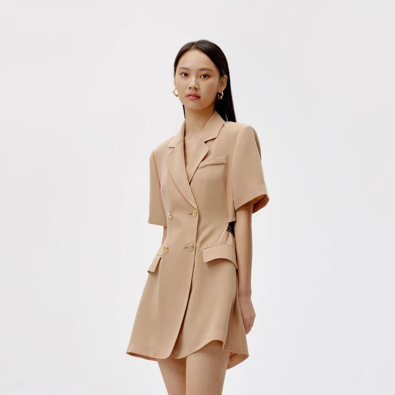 荷比俪夏新款女俏皮后腰开口设计连衣裙HMC24750205