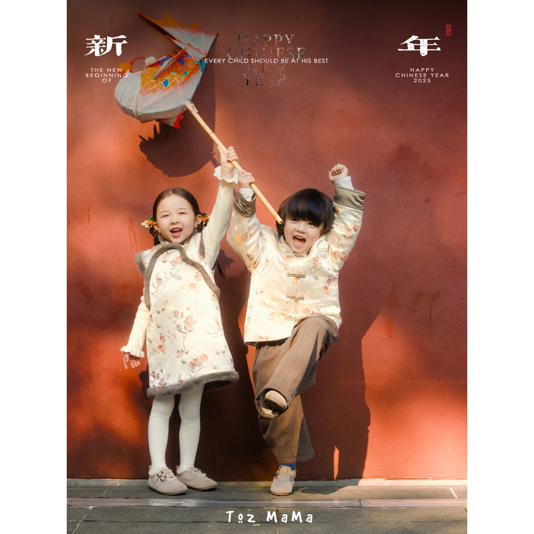 豆几妈儿童国风套装男童女童新中式连衣裙棉服拜年服唐装加厚款式