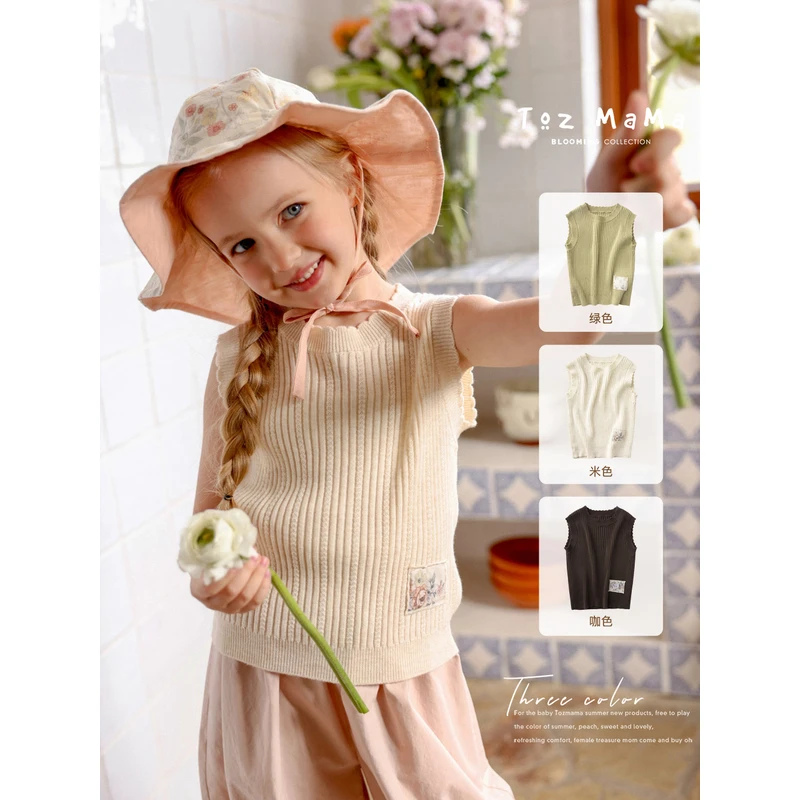 【TozGirls豆几妈高端女童】春季新款碎花贴布无袖针织背心小童宝宝