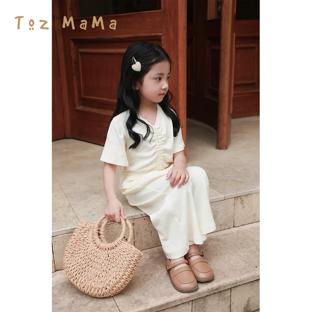 豆几妈【茉莉奶芙】儿童套装女童长裤针织薄款舒适宽松阔腿裤6/2