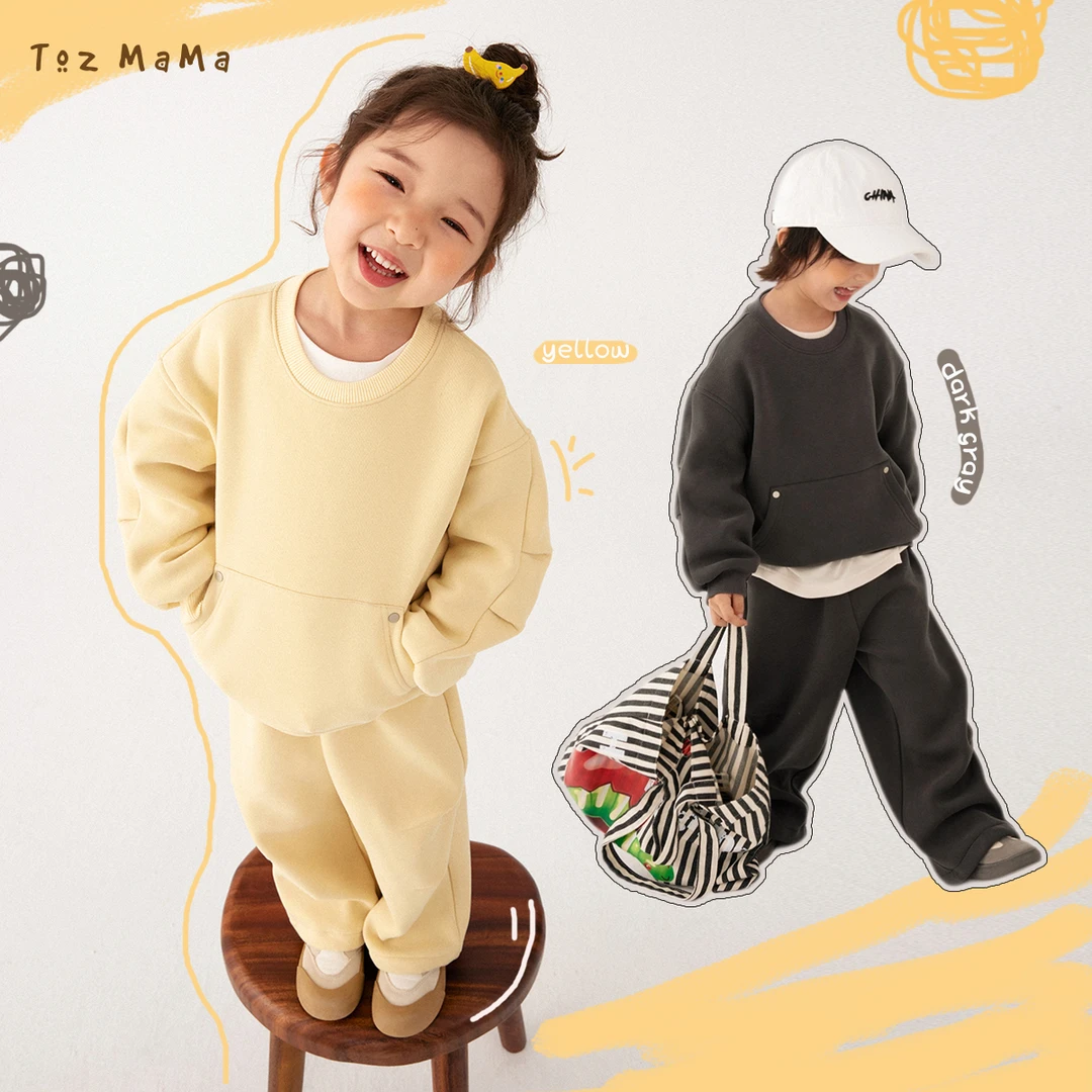 豆几妈11/1【随性旋律】儿童套装袖口收褶休闲圆领套头卫衣冬装