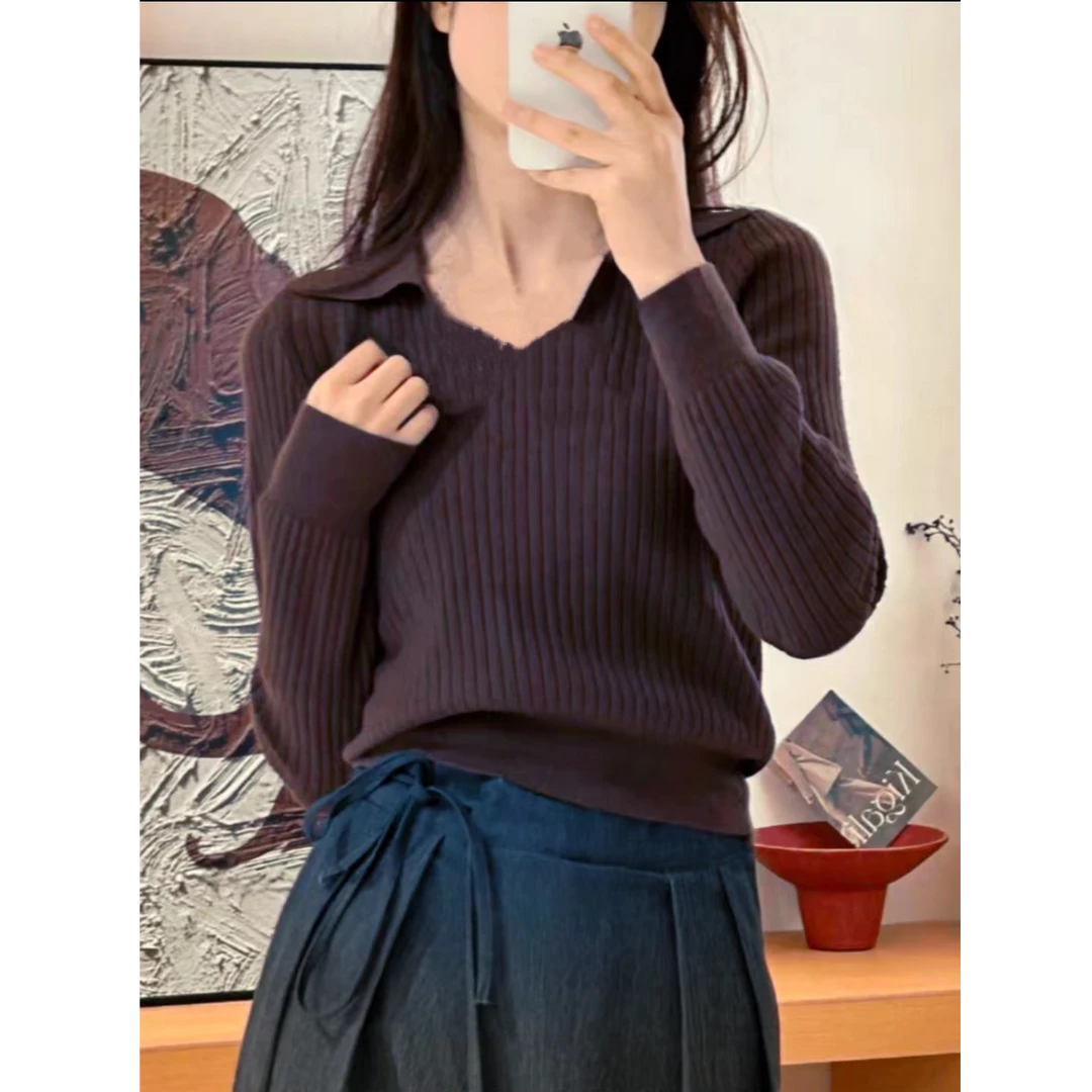 福利--拍下选择对应的编码--秋冬百搭时尚翻领长袖针织衫毛衣女