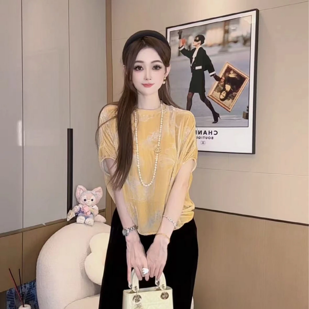 【丝芙玉禄】【K201】重磅100%真丝丝绒圆领轻奢气质真丝丝绒上衣