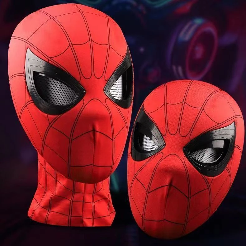 蜘蛛侠面具可动眼睛乳胶钢铁侠头盔头罩可动人脸面具透气酷炫网格