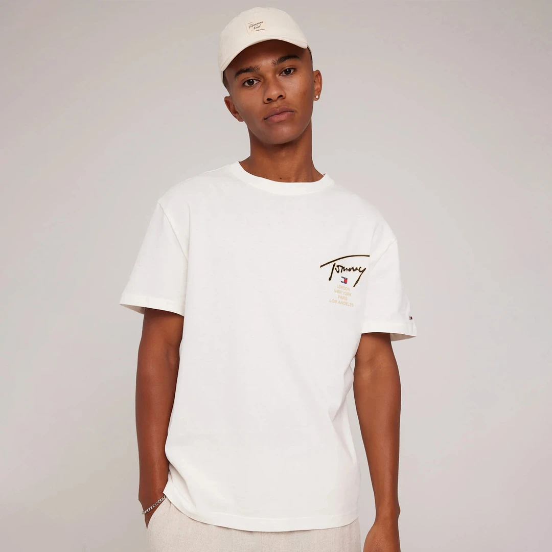 TOMMY HILFIGER时尚休闲刺绣t恤男夏季圆领白色半袖轻奢男装 ZZ