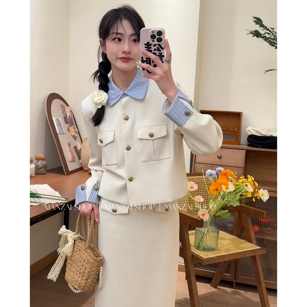 XIANZAI【南法日记】设计师款｜2025早春新款高级感撞色小香风套装