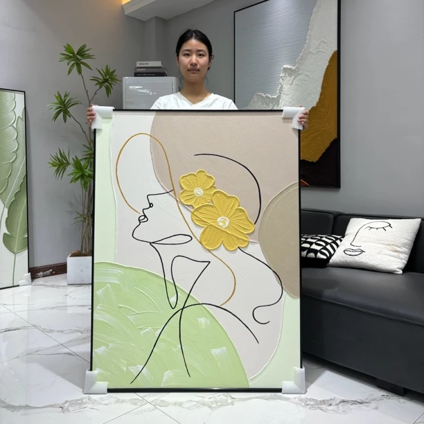 纯手绘《艺术简像》浮雕厚肌理立体纯手绘装饰画人物肌理画环保背板