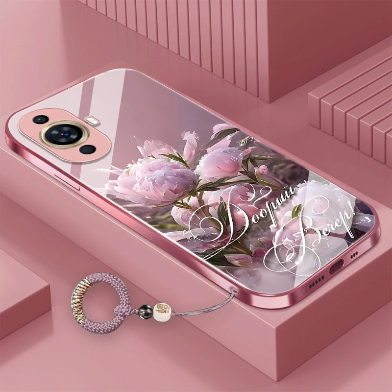 花朵华为nova12活力版手机壳金属漆玻璃创意简约耐脏保护套硬壳