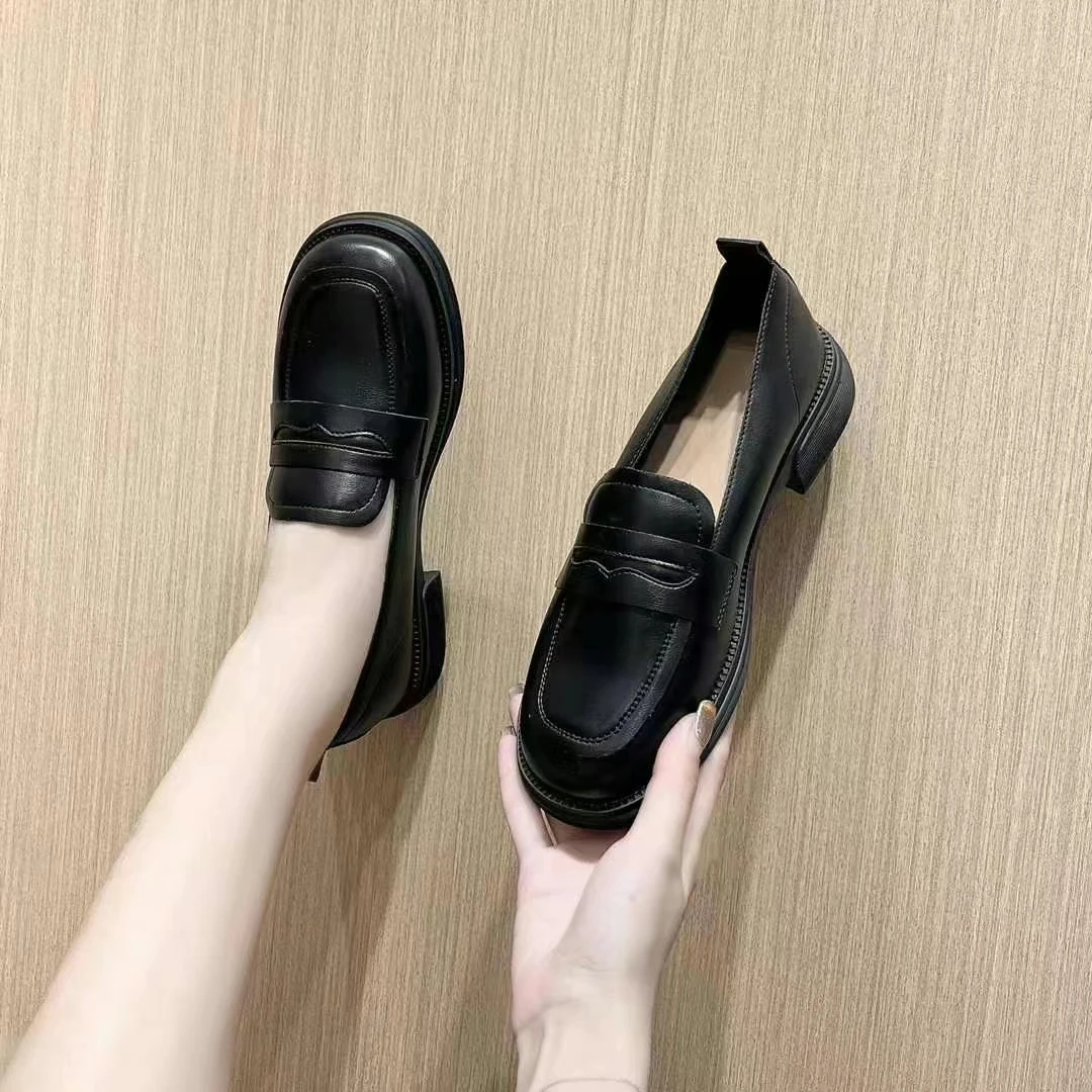 皮鞋女2024新款爆款春夏一脚蹬黑色乐福鞋豆豆鞋