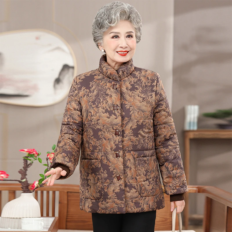 奶奶冬装外套60岁70老年人加绒加厚外套女妈妈装冬季保暖棉袄新款