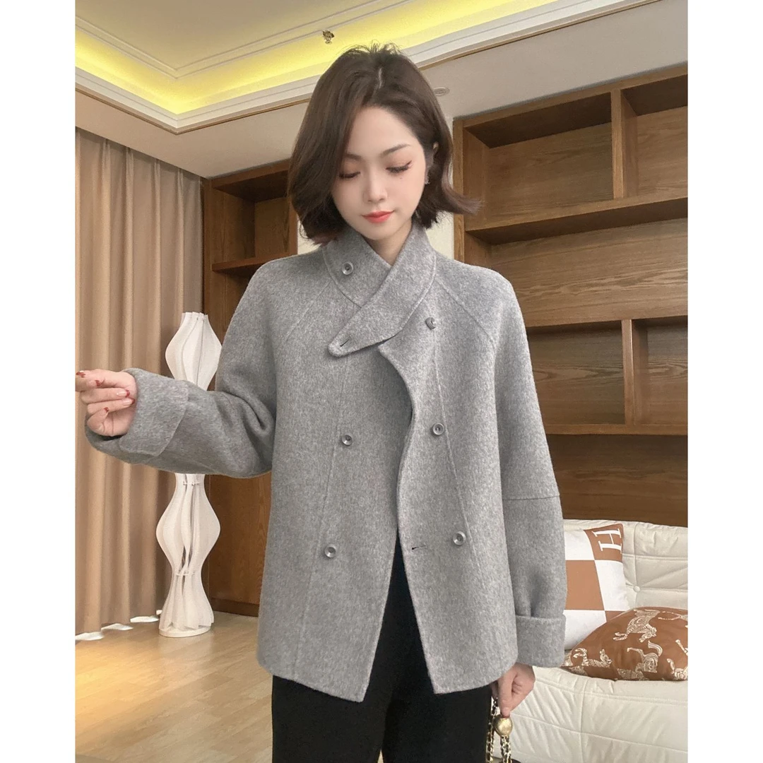 2024新款双面呢外套女新款上衣女短款小个子短外套秋季毛呢短外套
