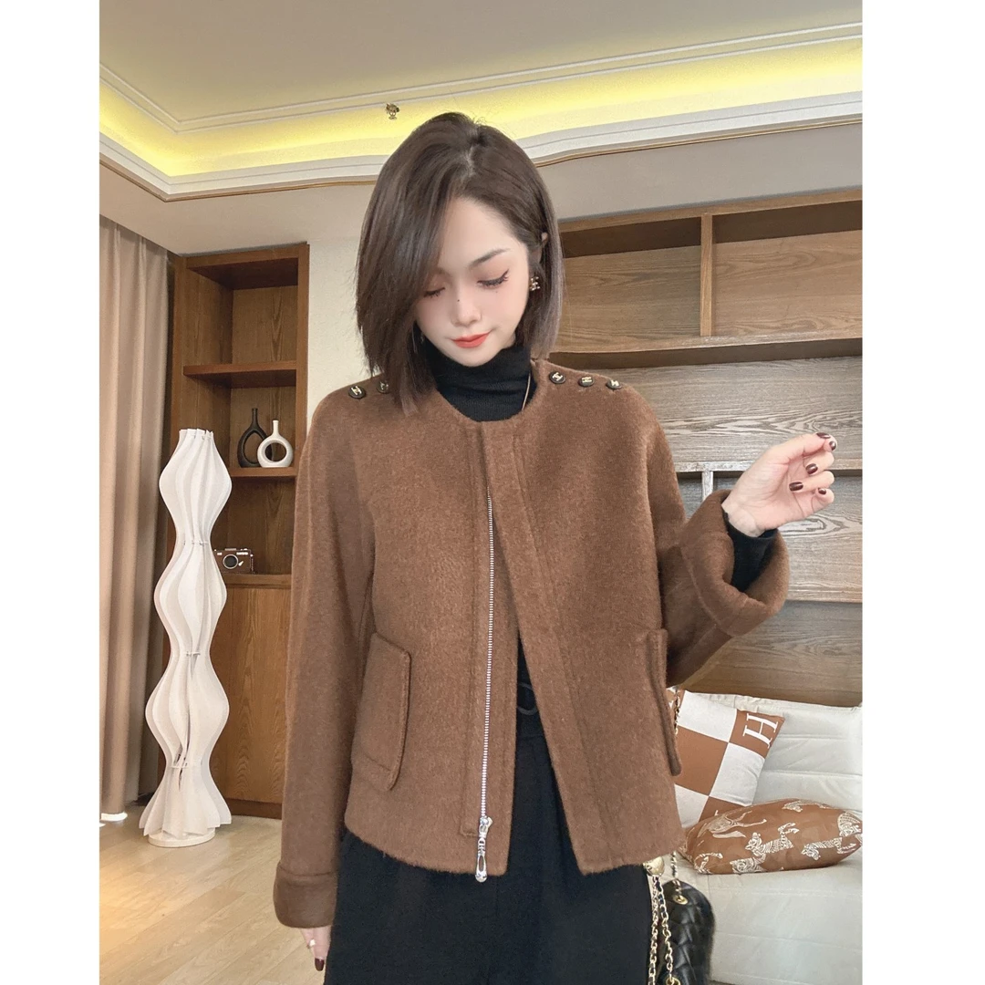 茜百万【大女主】秋冬羊毛双面大衣女小香风短款毛呢外套女复古