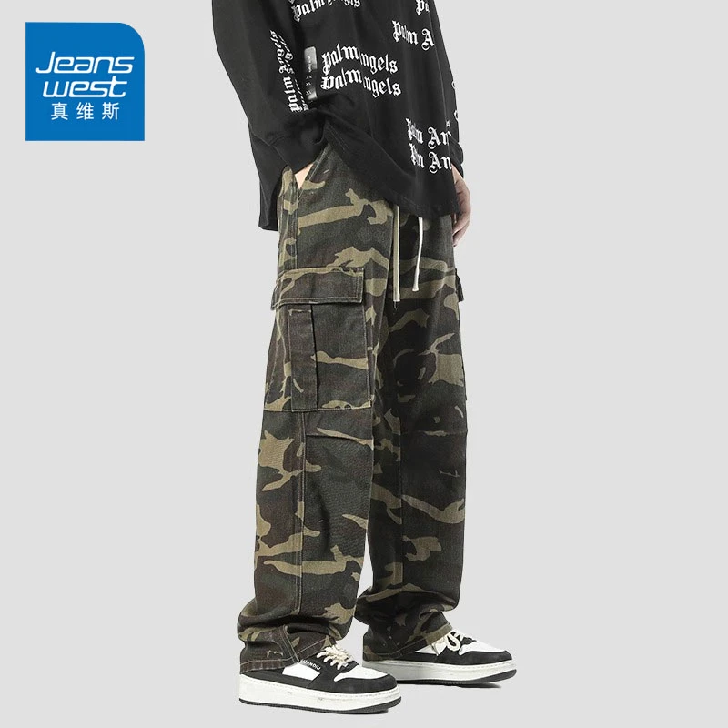 Jeanswest/真维斯美式高街工装裤男士夏季迷彩百搭宽松直筒休闲裤
