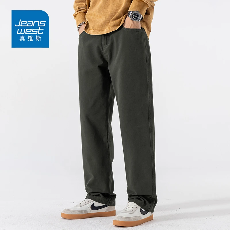 Jeanswest/真维斯春秋男士休闲裤潮牌宽松百搭垂感纯棉直筒男裤子