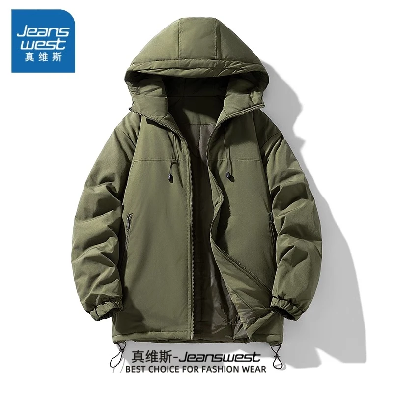 Jeanswest/真维斯冬季新款棉衣男款潮牌休闲宽松连帽加厚保暖外套