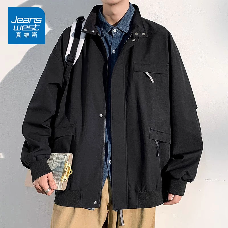 Jeanswest/真维斯痞帅男士夹克外套潮流百搭春秋新款防风宽松上衣