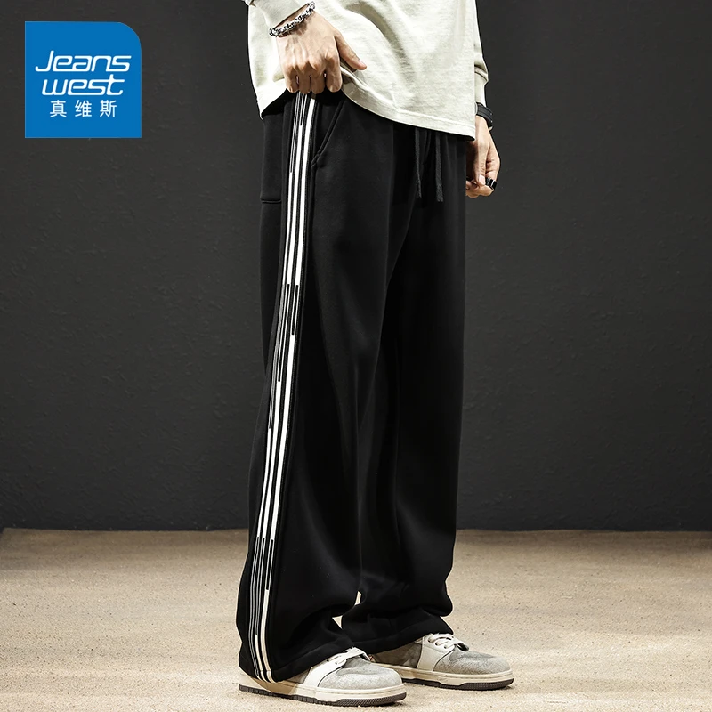 Jeanswest/真维斯男士条纹休闲裤秋季新款潮流百搭宽松直筒运动裤