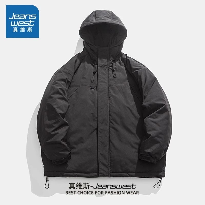 Jeanswest/真维斯美式连帽保暖棉衣冬季男款潮牌休闲加厚宽松外套