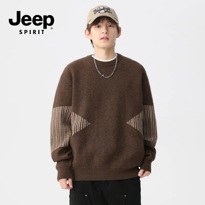 圆领冬季针织衫男秋冬条纹爆款毛线衣加厚复古宽松男士ol男款毛衣