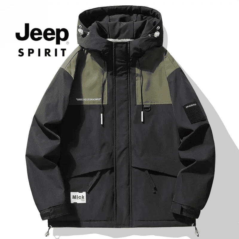 JEEPSPIRIT大码男装夹克连帽秋冬青少年宽松加大外套飞行夹克外套