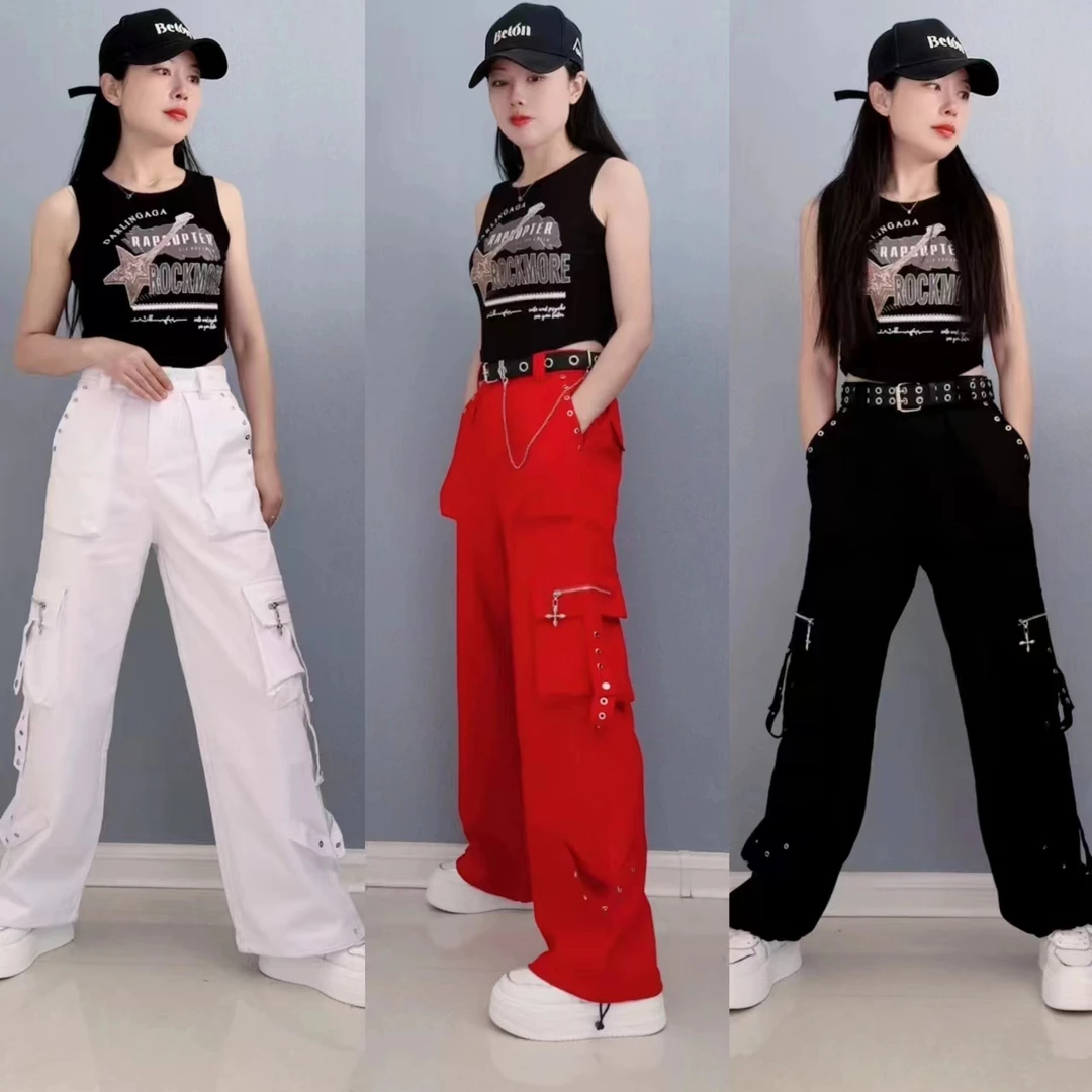 新款飘带水洗斜纹直筒工装裤8015网红休闲