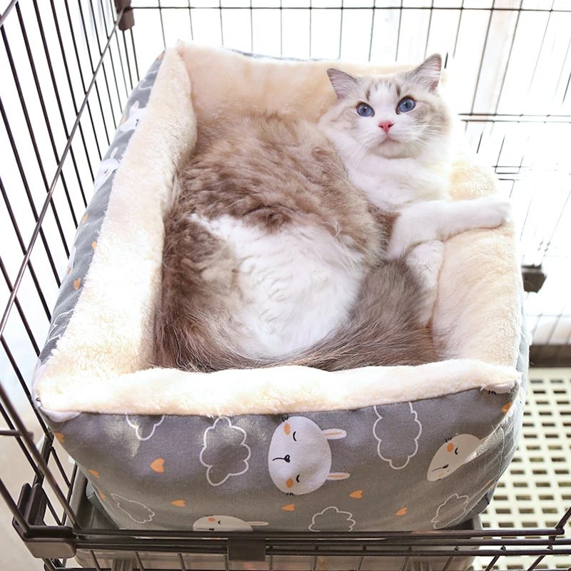 冬季加绒加厚保暖猫笼猫窝垫子四季通用可捆绑可固定带绳子宠物窝