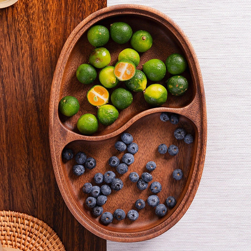 胡桃木家用创意圆形果盆简约客厅整木盘子中式实木木质点心盘托盘