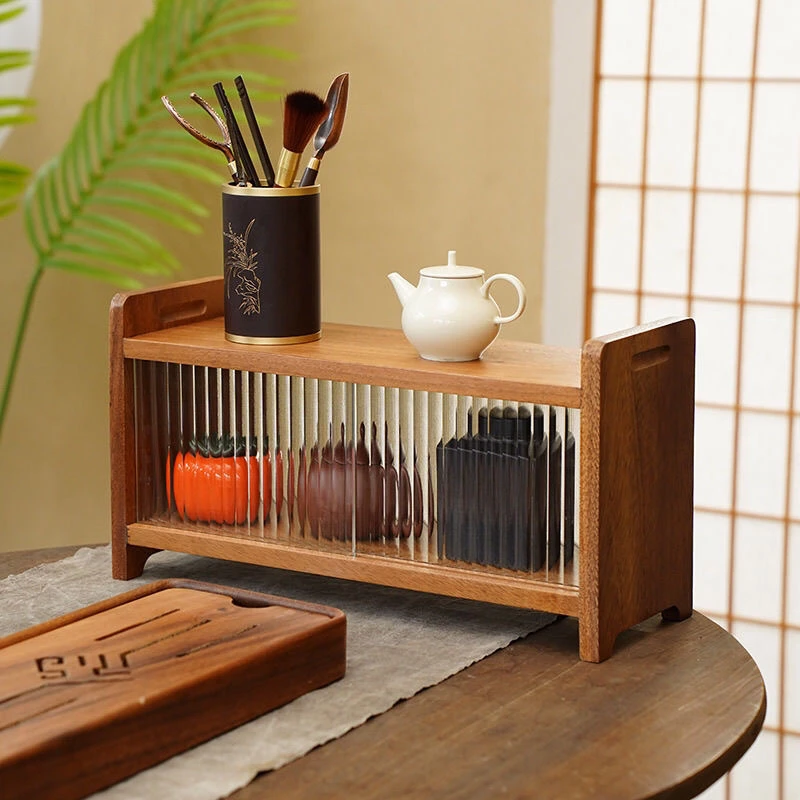 胡桃木家用杯架长虹玻璃茶具手工收纳柜杯子水杯咖啡杯置物架桌面