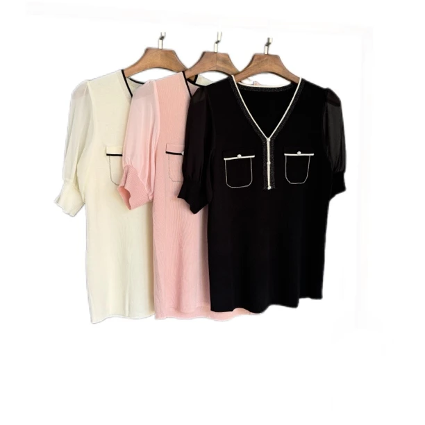 清爽时尚设计师轻奢气质百搭经典V领打底修身毛衣针织衫