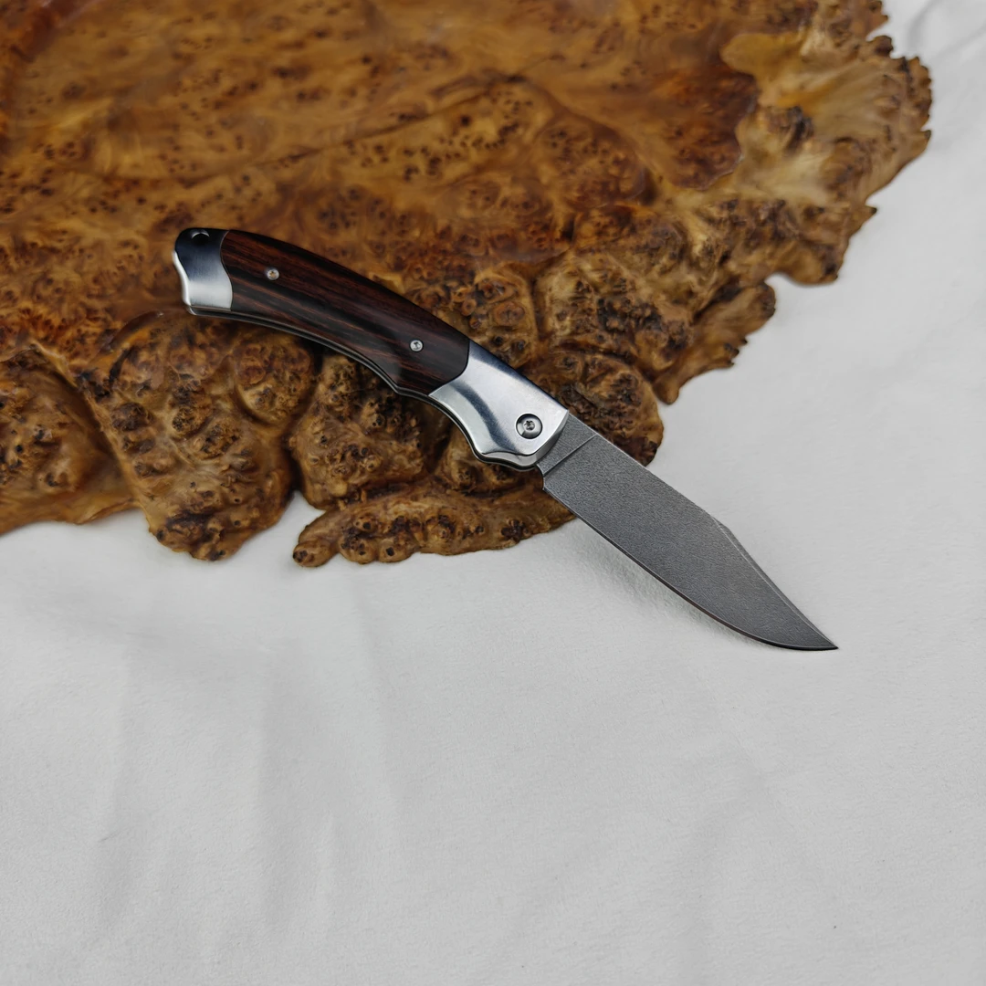 乌兹钢口袋小刀随身携带露营把玩全手工制作实木手柄