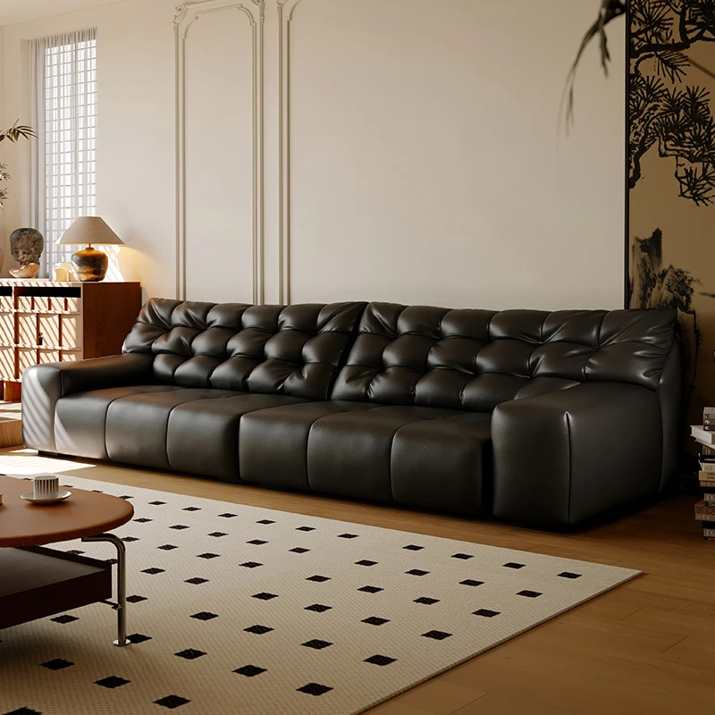 帝兰莎意式极简别墅大黑熊皮沙发简约客厅小户型沙发真皮直排组合