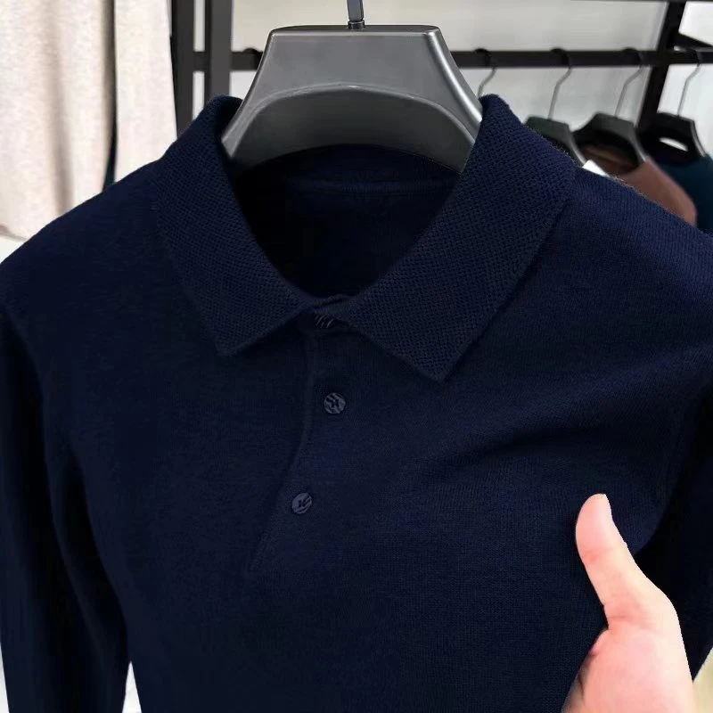 2025春季重磅500克羊毛衫加厚休闲纯色翻领针织打底衫保暖毛衣男