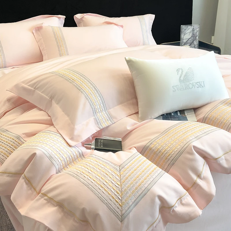 新款秋冬加厚A类母婴纯棉全棉100支超柔长绒棉磨毛简约刺绣四件套