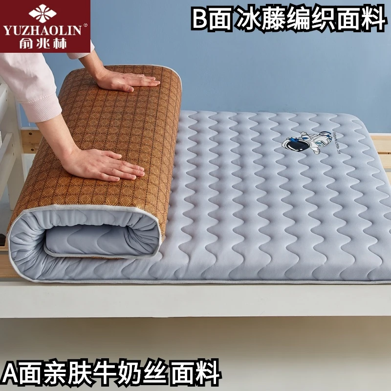 可折叠新款AB版双面软垫藤席两用垫学生上下铺榻榻米床垫折叠裸睡
