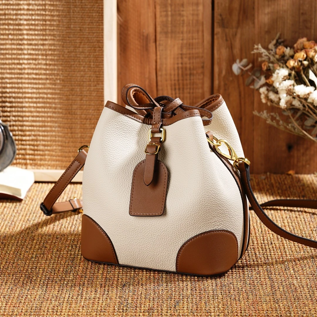 岩牛复古小众爆款潮流撞色百搭菜篮子时尚水桶包抽绳单肩包女士包