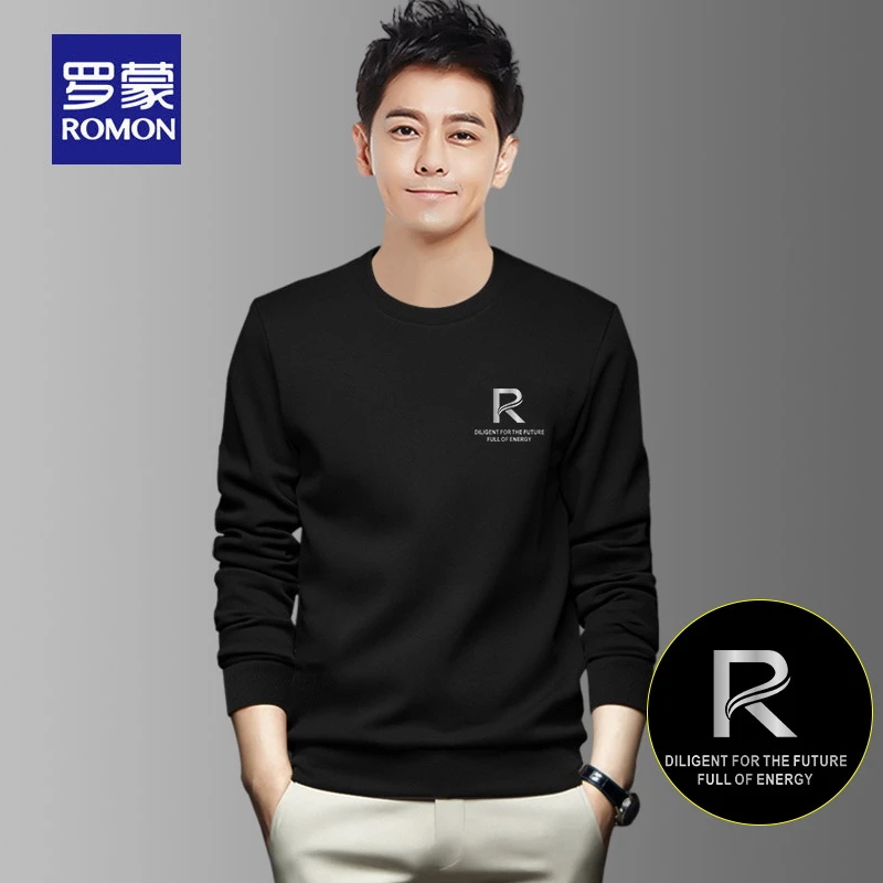 罗蒙正品卫衣男士2024秋冬季新款套头圆领时尚高档男装休闲打底衫