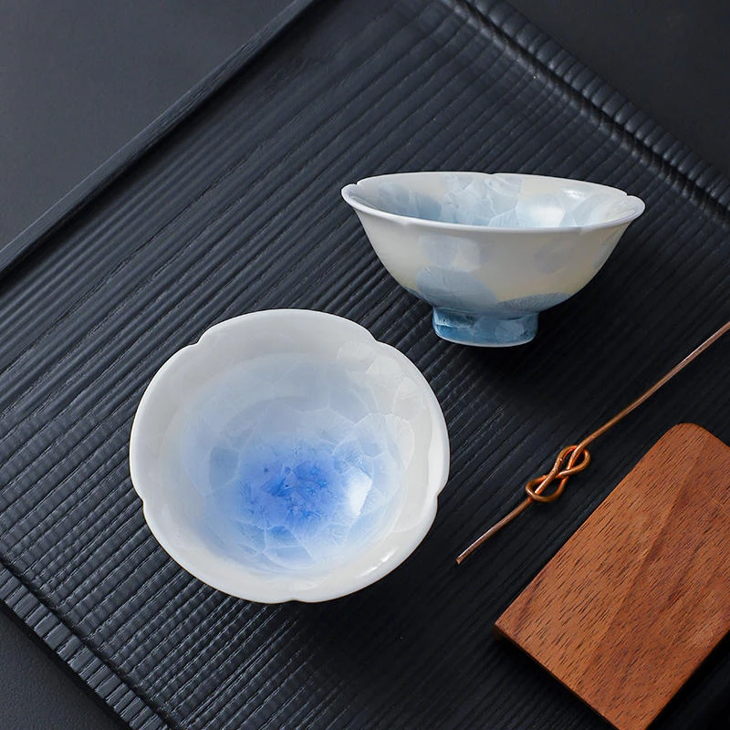 结晶釉京烧清水烧花口杯窑变主人杯单杯人专用茶杯陶瓷品茗杯茶具