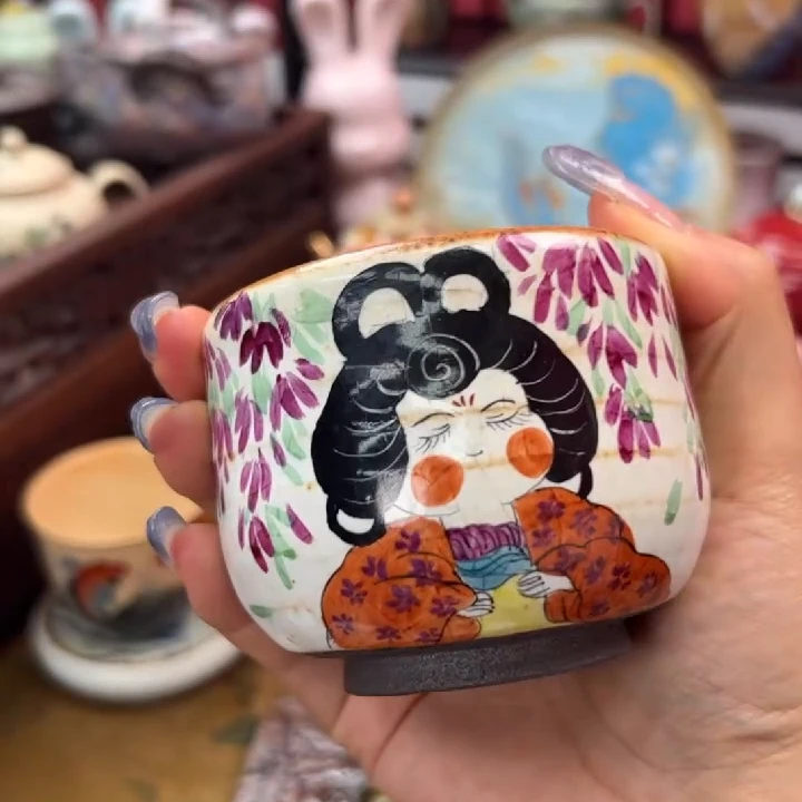 柴烧手绘唐宫美人杯禅定杯