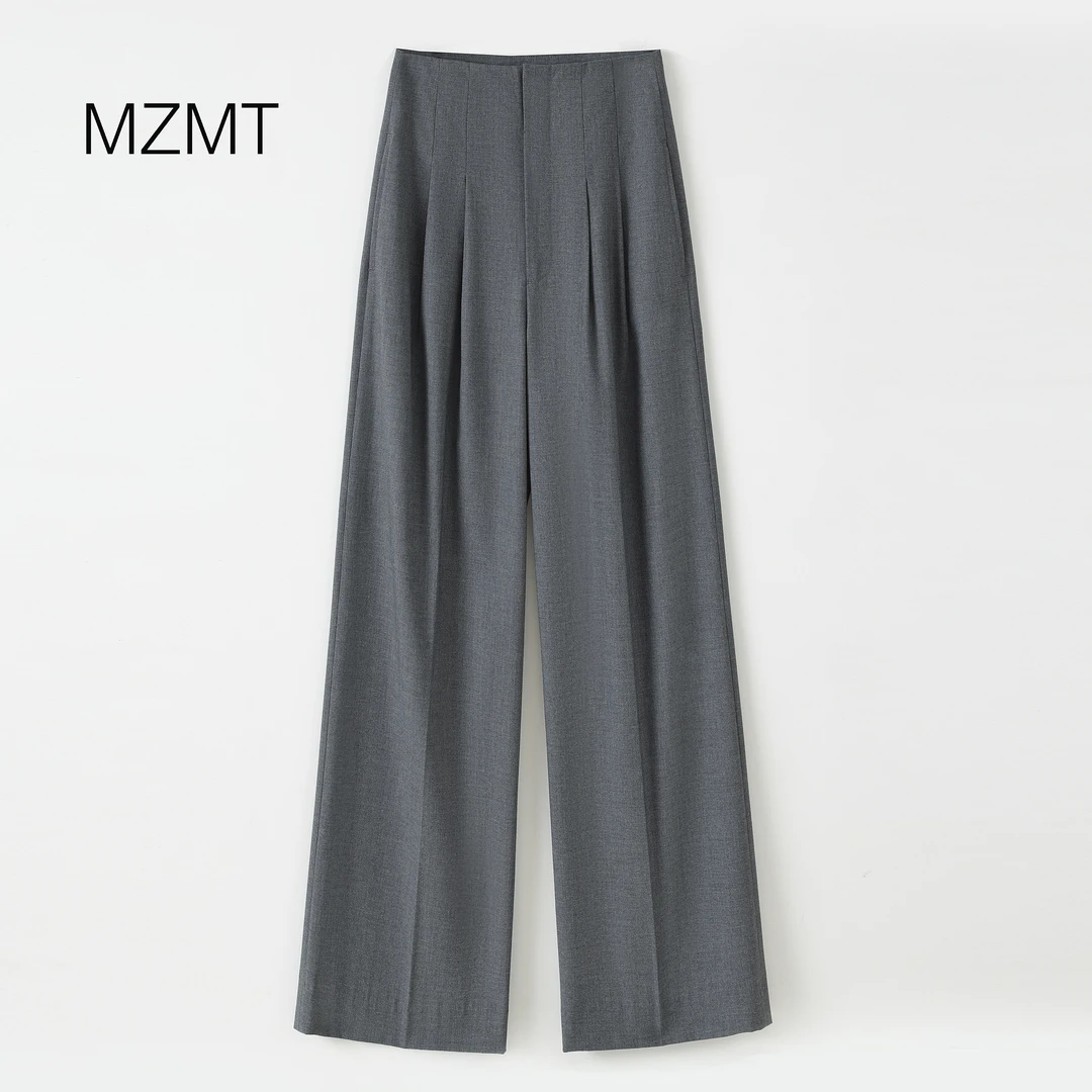 【MZMT】2024春夏“一片式立裁”天丝羊毛混纺阔腿裤垂顺高腰-98175