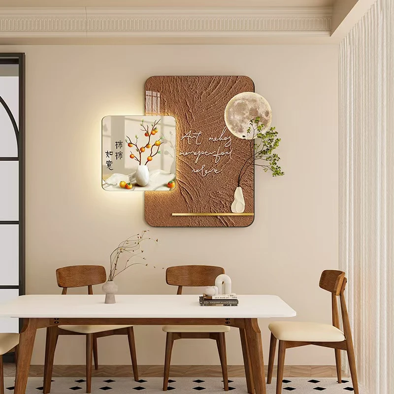 新款餐厅装饰画现代简约餐桌饭厅玄关画柿柿如意新中式背景墙挂画