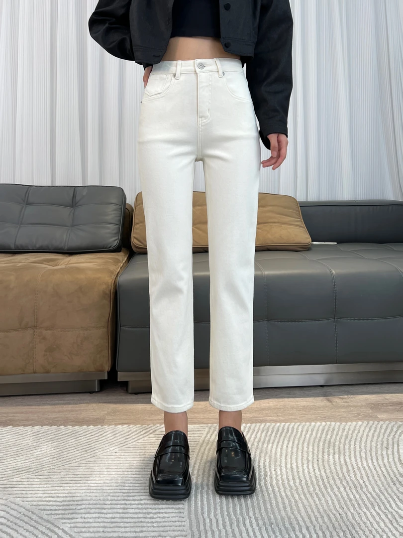 舒适牛仔裤女秋冬小个子高腰弹力显瘦外穿显瘦直筒烟管裤九分裤