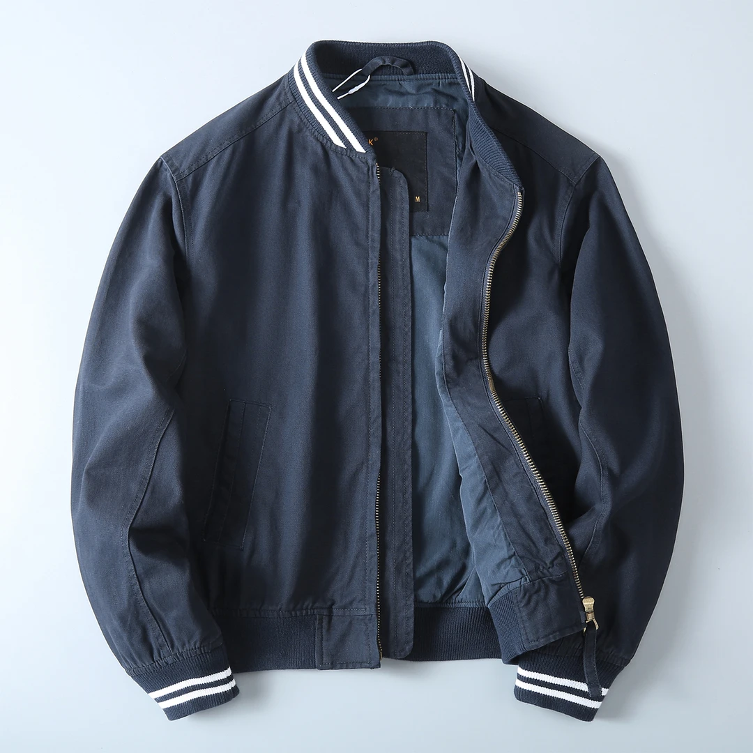 2024新款复古秋冬夹克男装纯色厚实棉质运动立领外套棒球服男士潮