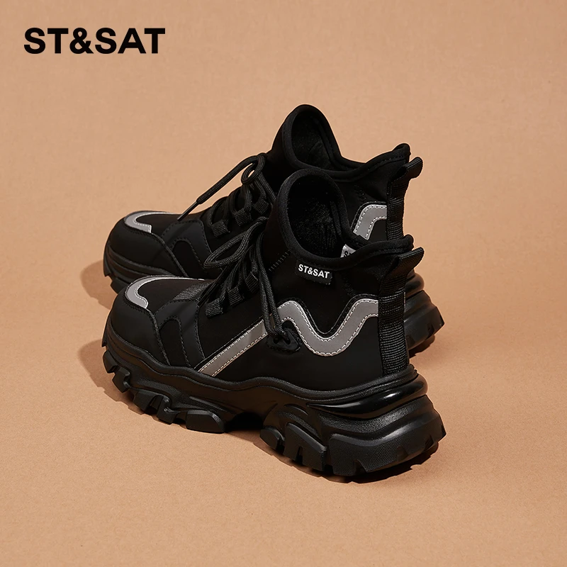 星期六女鞋百搭高帮鞋女老爹鞋2025新款秋春季女鞋爆款厚底休闲鞋