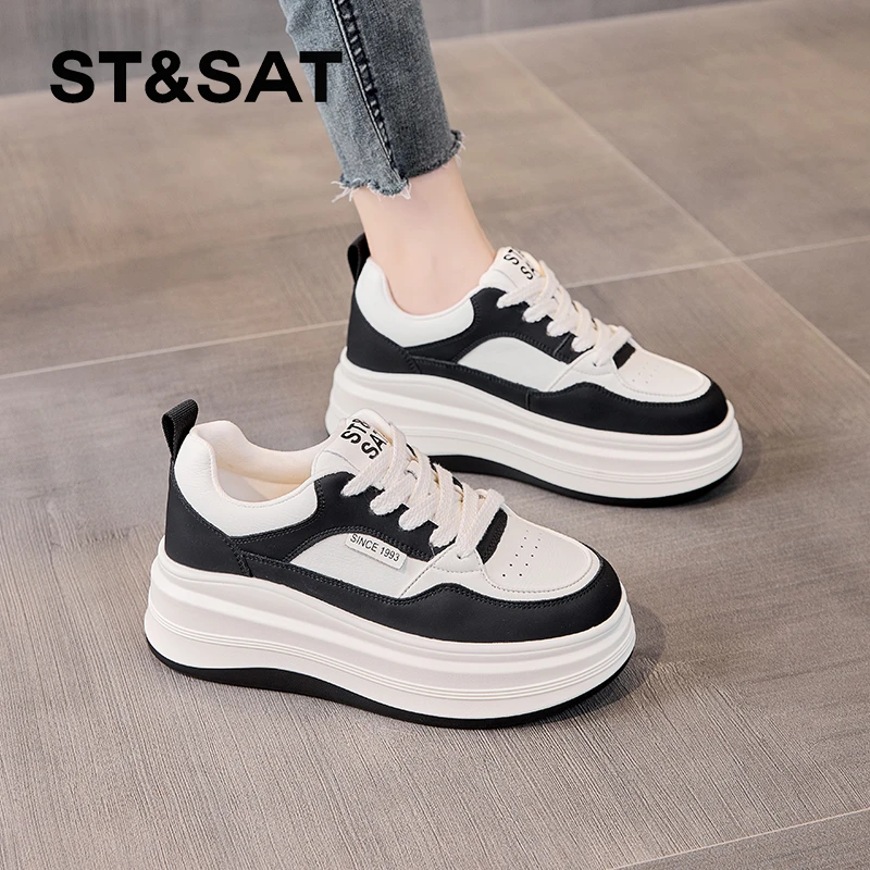 星期六真皮小白鞋女款2025爆款百搭春季新款增高厚底运动休闲板鞋