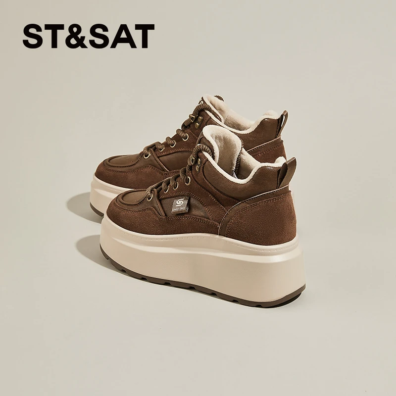 星期六加绒高帮板鞋女2025秋冬季新款加厚保暖棉鞋厚底时尚休闲鞋