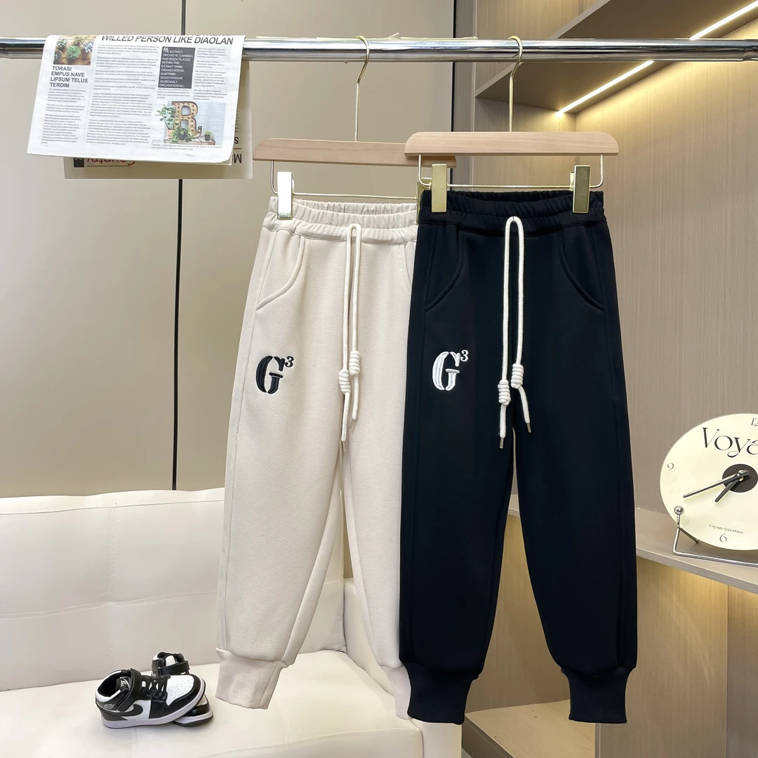 G3潮儿童加绒裤子工装烟熏色卫裤抽绳长裤针织 冬款时尚保暖-X279
