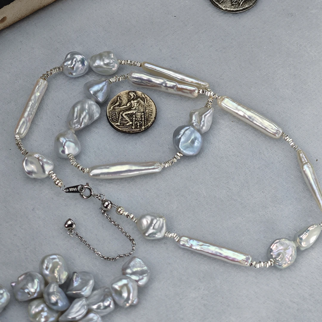 链子925银 原创碎银子银条项链手工时尚法式复古925银项圈